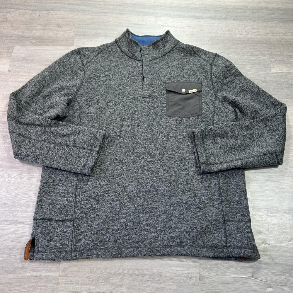 Woolrich Sweater Mens Large Gray Polyester Fleece Mock Neck Pullover Pocket